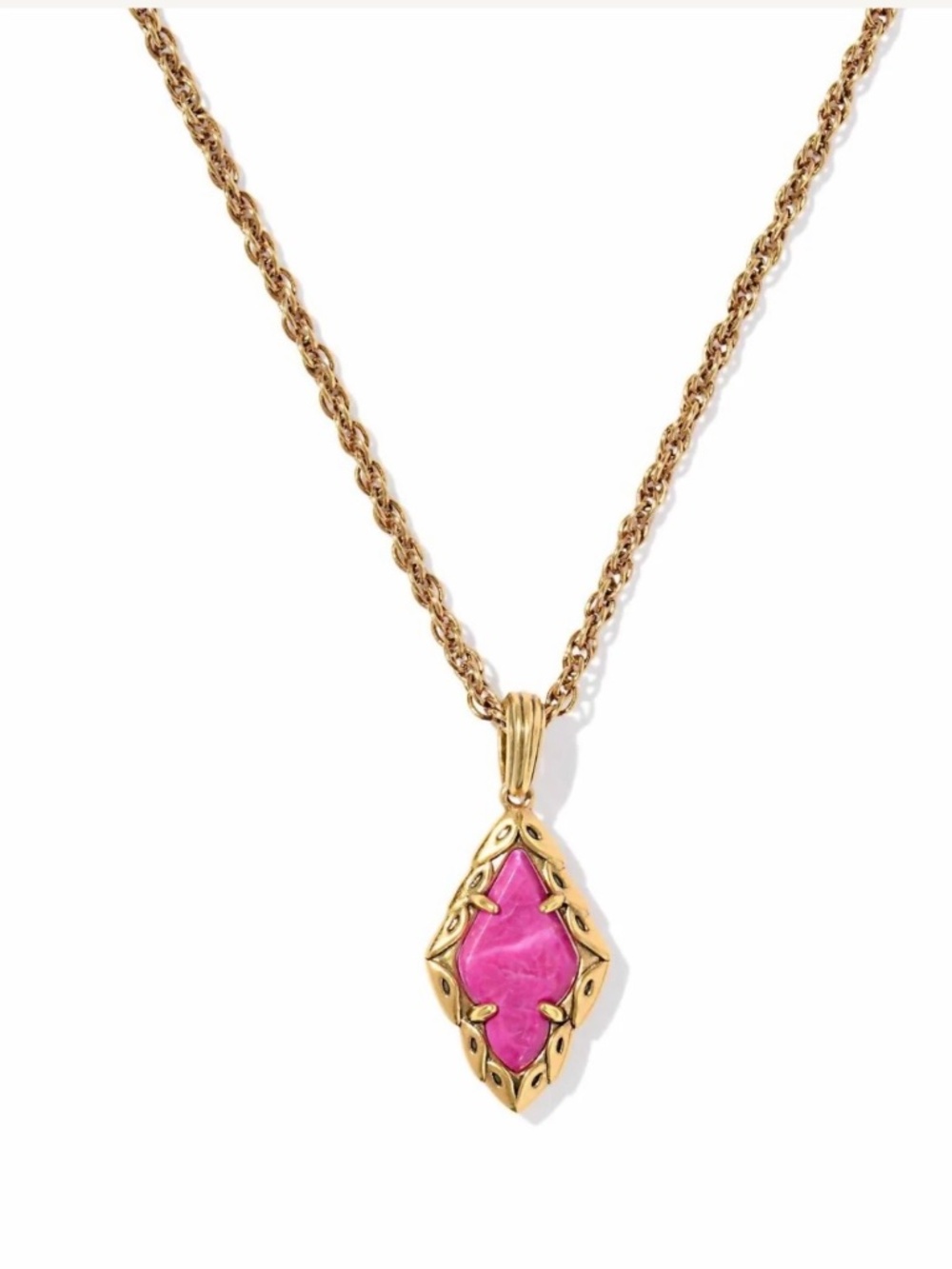 Kendra Scott Adeline Short Pendant Necklace in Vintage Gold Dark Fuchsia Variega